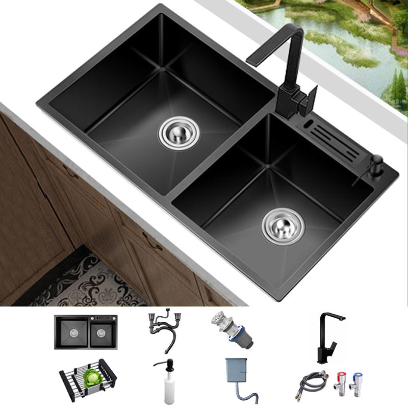Classic Sink Stainless Steel Double Basin Workstation Sink with Faucet Sink with Faucet Straight Faucet Clearhalo 'Home Improvement' 'home_improvement' 'home_improvement_kitchen_sinks' 'Kitchen Remodel & Kitchen Fixtures' 'Kitchen Sinks & Faucet Components' 'Kitchen Sinks' 'kitchen_sinks' 6894519