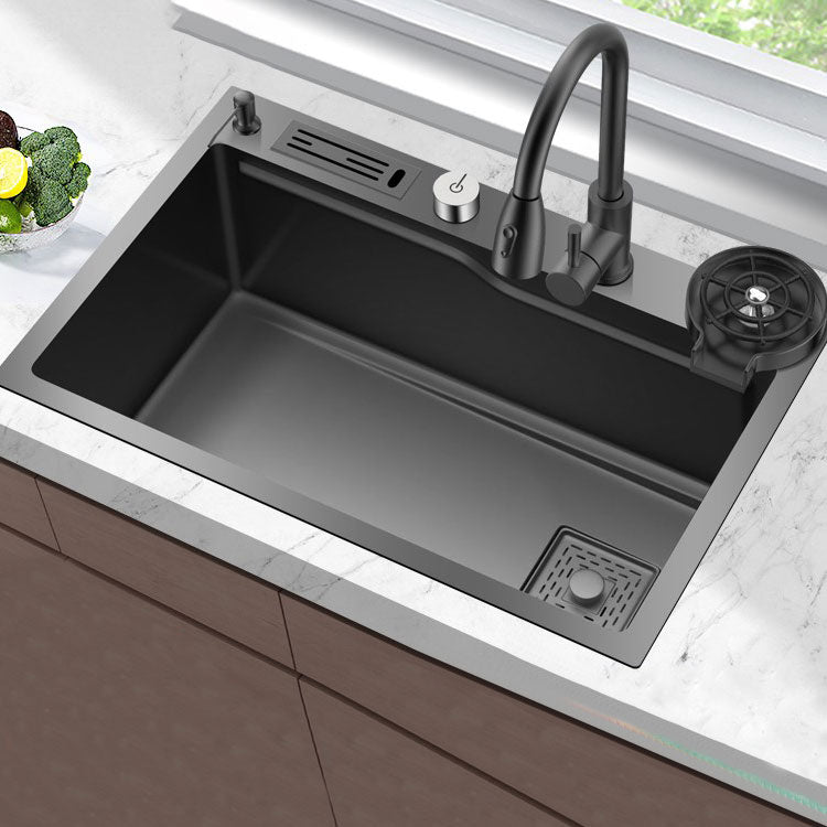 Classic Single Basin Sink Stainless Steel Faucet Sink with Soap Dispenser 29.5"L x 18.1"W x 7.9"H Sink with Faucet Pull Out Faucet with Cup Washer Clearhalo 'Home Improvement' 'home_improvement' 'home_improvement_kitchen_sinks' 'Kitchen Remodel & Kitchen Fixtures' 'Kitchen Sinks & Faucet Components' 'Kitchen Sinks' 'kitchen_sinks' 6894535