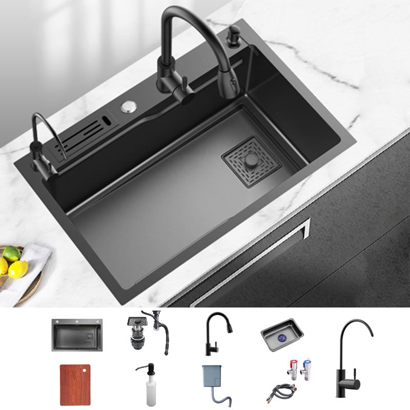 Classic Single Basin Sink Stainless Steel Faucet Sink with Soap Dispenser Sink with Faucet Double Tap for Water Purification Clearhalo 'Home Improvement' 'home_improvement' 'home_improvement_kitchen_sinks' 'Kitchen Remodel & Kitchen Fixtures' 'Kitchen Sinks & Faucet Components' 'Kitchen Sinks' 'kitchen_sinks' 6894537