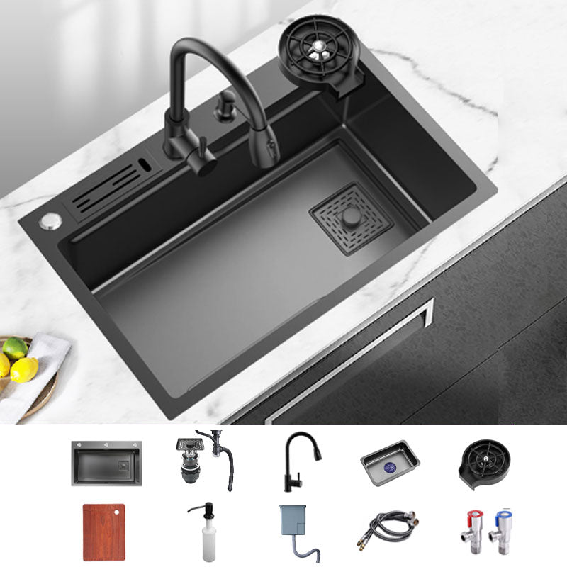 Classic Single Basin Sink Stainless Steel Faucet Sink with Soap Dispenser 31.5"L x 19.7"W x 7.9"H Sink with Faucet Pull Out Faucet with Cup Washer Clearhalo 'Home Improvement' 'home_improvement' 'home_improvement_kitchen_sinks' 'Kitchen Remodel & Kitchen Fixtures' 'Kitchen Sinks & Faucet Components' 'Kitchen Sinks' 'kitchen_sinks' 6894539