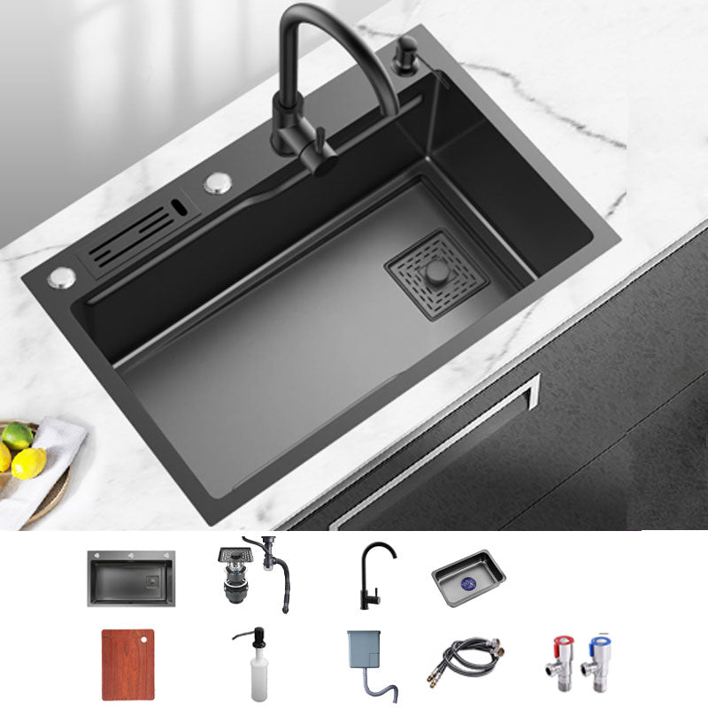 Classic Single Basin Sink Stainless Steel Faucet Sink with Soap Dispenser Sink with Faucet Gooseneck Faucet Clearhalo 'Home Improvement' 'home_improvement' 'home_improvement_kitchen_sinks' 'Kitchen Remodel & Kitchen Fixtures' 'Kitchen Sinks & Faucet Components' 'Kitchen Sinks' 'kitchen_sinks' 6894541