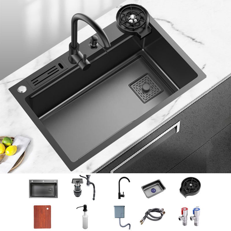 Classic Single Basin Sink Stainless Steel Faucet Sink with Soap Dispenser Sink with Faucet Gooseneck Faucet Cup Washer Clearhalo 'Home Improvement' 'home_improvement' 'home_improvement_kitchen_sinks' 'Kitchen Remodel & Kitchen Fixtures' 'Kitchen Sinks & Faucet Components' 'Kitchen Sinks' 'kitchen_sinks' 6894552