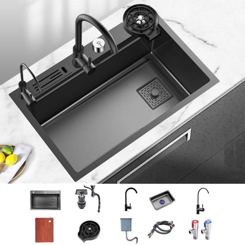 Classic Single Basin Sink Stainless Steel Faucet Sink with Soap Dispenser Sink with Faucet Double Faucet & Cup Washer & Deck Control Drain Clearhalo 'Home Improvement' 'home_improvement' 'home_improvement_kitchen_sinks' 'Kitchen Remodel & Kitchen Fixtures' 'Kitchen Sinks & Faucet Components' 'Kitchen Sinks' 'kitchen_sinks' 6894556