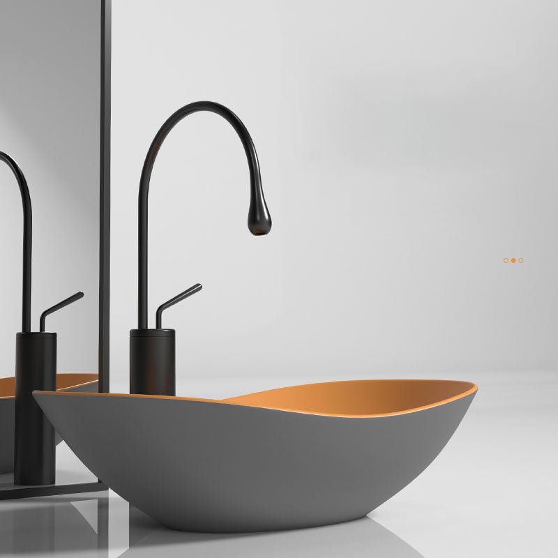 Oval Porcelain Vessel Sink Modern Style Vessel Lavatory Sink with No Craftsmanship 24"L x 14.2"W x 6.3"H Orange Sink with Faucet Clearhalo 'Bathroom Remodel & Bathroom Fixtures' 'Bathroom Sinks & Faucet Components' 'Bathroom Sinks' 'bathroom_sink' 'Home Improvement' 'home_improvement' 'home_improvement_bathroom_sink' 6894671