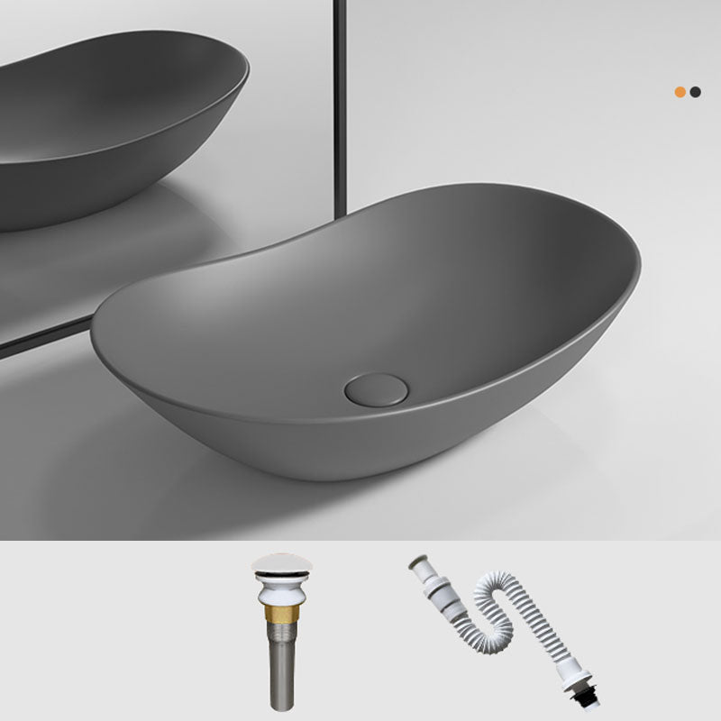 Oval Porcelain Vessel Sink Modern Style Vessel Lavatory Sink with No Craftsmanship Grey Sink Clearhalo 'Bathroom Remodel & Bathroom Fixtures' 'Bathroom Sinks & Faucet Components' 'Bathroom Sinks' 'bathroom_sink' 'Home Improvement' 'home_improvement' 'home_improvement_bathroom_sink' 6894675