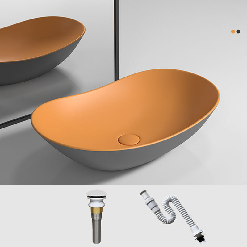 Oval Porcelain Vessel Sink Modern Style Vessel Lavatory Sink with No Craftsmanship Orange Sink Clearhalo 'Bathroom Remodel & Bathroom Fixtures' 'Bathroom Sinks & Faucet Components' 'Bathroom Sinks' 'bathroom_sink' 'Home Improvement' 'home_improvement' 'home_improvement_bathroom_sink' 6894677