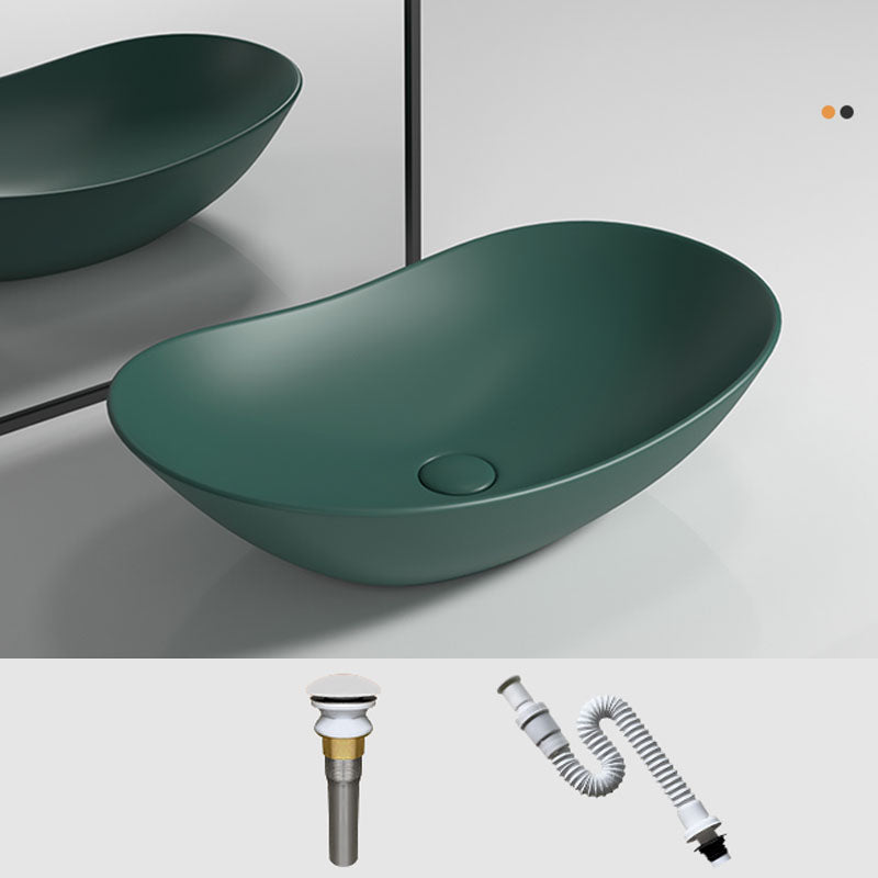 Oval Porcelain Vessel Sink Modern Style Vessel Lavatory Sink with No Craftsmanship Blackish Green Sink Clearhalo 'Bathroom Remodel & Bathroom Fixtures' 'Bathroom Sinks & Faucet Components' 'Bathroom Sinks' 'bathroom_sink' 'Home Improvement' 'home_improvement' 'home_improvement_bathroom_sink' 6894679