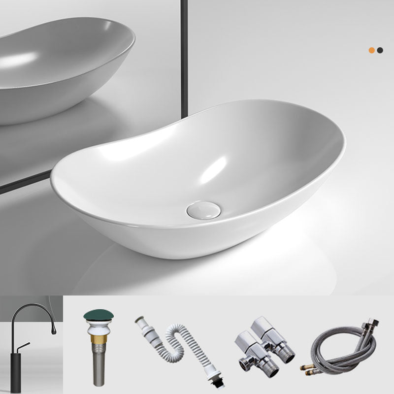 Oval Porcelain Vessel Sink Modern Style Vessel Lavatory Sink with No Craftsmanship White Sink with Faucet Clearhalo 'Bathroom Remodel & Bathroom Fixtures' 'Bathroom Sinks & Faucet Components' 'Bathroom Sinks' 'bathroom_sink' 'Home Improvement' 'home_improvement' 'home_improvement_bathroom_sink' 6894684