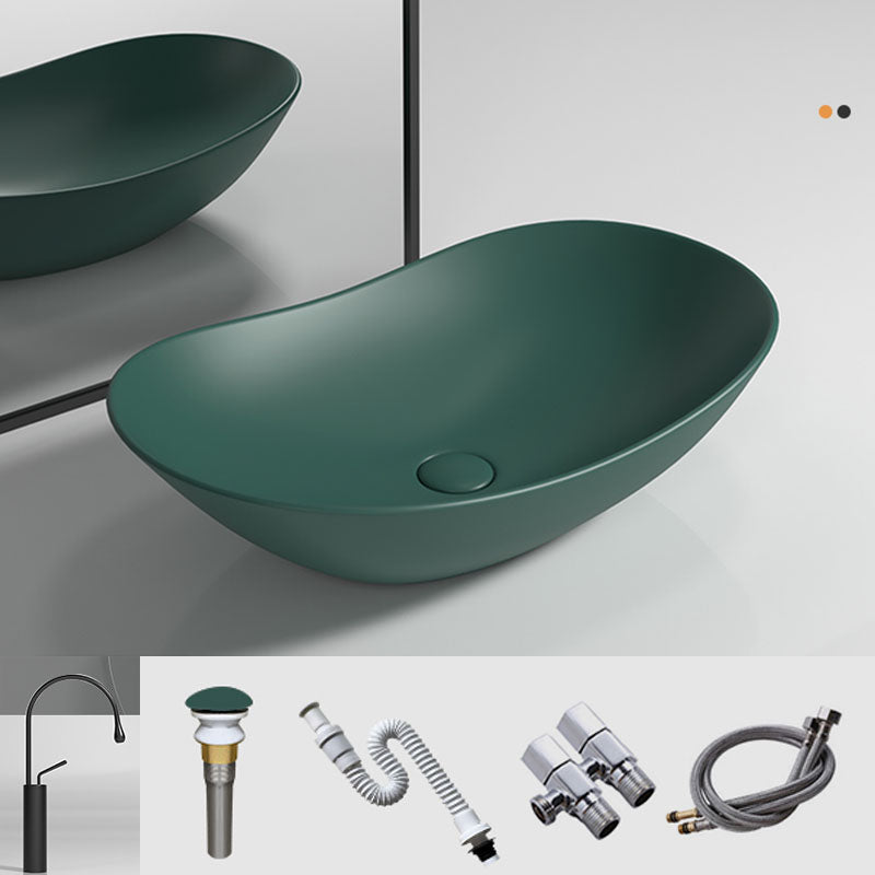Oval Porcelain Vessel Sink Modern Style Vessel Lavatory Sink with No Craftsmanship Blackish Green Sink with Faucet Clearhalo 'Bathroom Remodel & Bathroom Fixtures' 'Bathroom Sinks & Faucet Components' 'Bathroom Sinks' 'bathroom_sink' 'Home Improvement' 'home_improvement' 'home_improvement_bathroom_sink' 6894689
