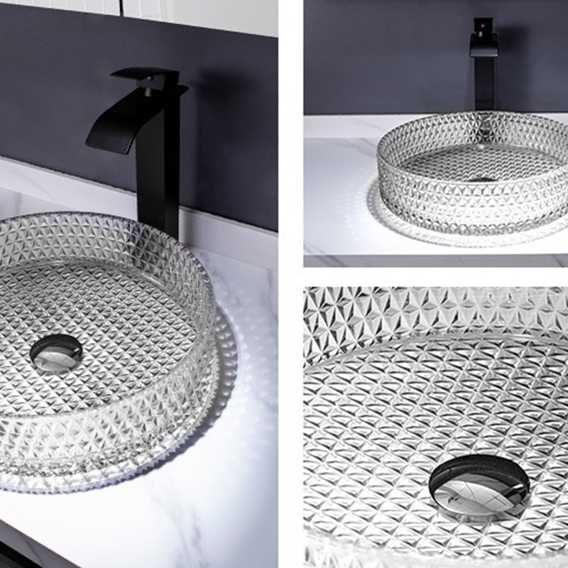 Modern Vessel Bathroom Sink Round Glass with Faucet and with Pop-Up Drain Vessel Clearhalo 'Bathroom Remodel & Bathroom Fixtures' 'Bathroom Sinks & Faucet Components' 'Bathroom Sinks' 'bathroom_sink' 'Home Improvement' 'home_improvement' 'home_improvement_bathroom_sink' 6894707