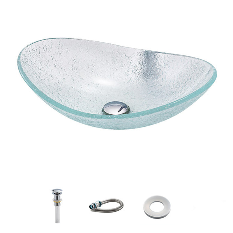 Contemporary Vessel Oval Glass with Pop-Up Drain Vessel Lavatory Sink Sink & Basin Support & Downpipe Clearhalo 'Bathroom Remodel & Bathroom Fixtures' 'Bathroom Sinks & Faucet Components' 'Bathroom Sinks' 'bathroom_sink' 'Home Improvement' 'home_improvement' 'home_improvement_bathroom_sink' 6894712