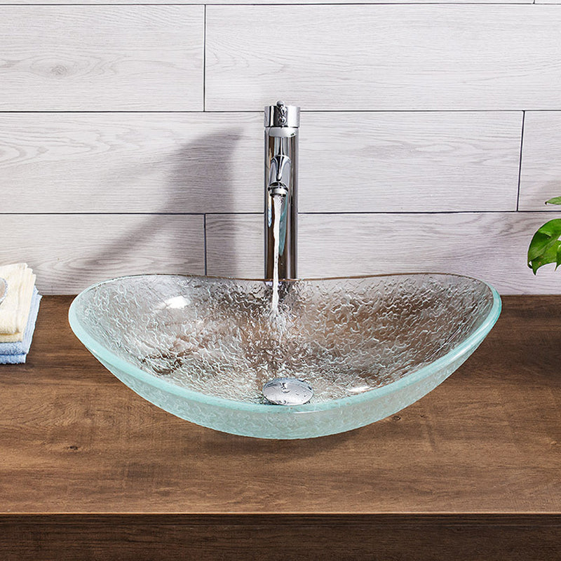 Contemporary Vessel Oval Glass with Pop-Up Drain Vessel Lavatory Sink Clearhalo 'Bathroom Remodel & Bathroom Fixtures' 'Bathroom Sinks & Faucet Components' 'Bathroom Sinks' 'bathroom_sink' 'Home Improvement' 'home_improvement' 'home_improvement_bathroom_sink' 6894713