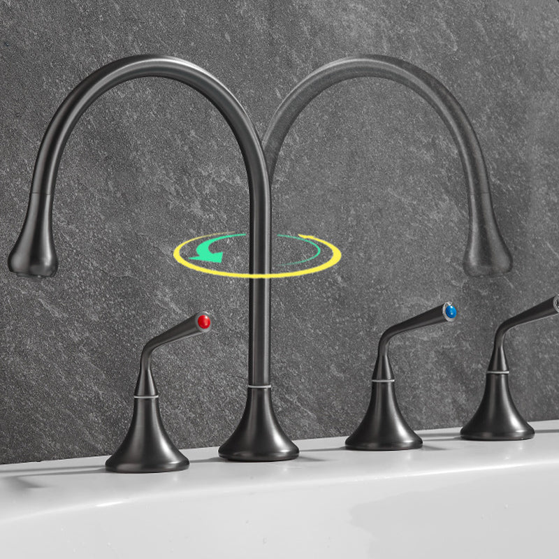 Modern Deck Mounted Metal Tub Filler Three Handles High Arch Faucet Clearhalo 'Bathroom Remodel & Bathroom Fixtures' 'Bathtub Faucets' 'bathtub_faucets' 'Home Improvement' 'home_improvement' 'home_improvement_bathtub_faucets' 6894929