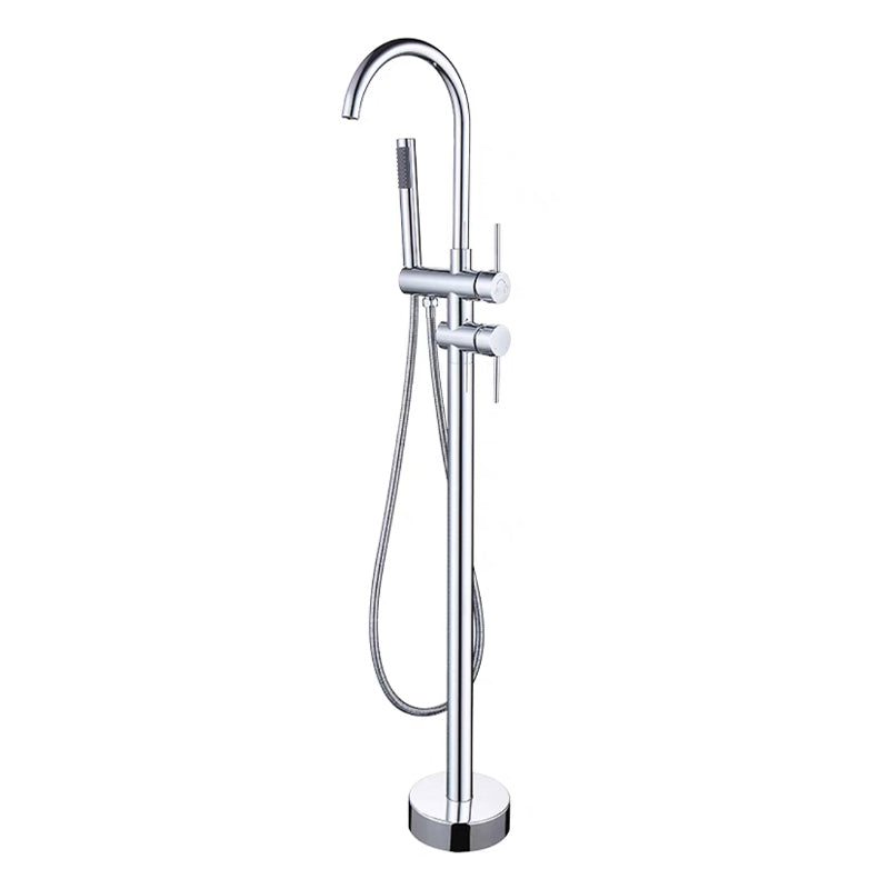 Traditional Floor Mounted Metal Freestanding Tub Filler Swivel Freestanding Faucet Chrome Ground Clearhalo 'Bathroom Remodel & Bathroom Fixtures' 'Bathtub Faucets' 'bathtub_faucets' 'Home Improvement' 'home_improvement' 'home_improvement_bathtub_faucets' 6895024
