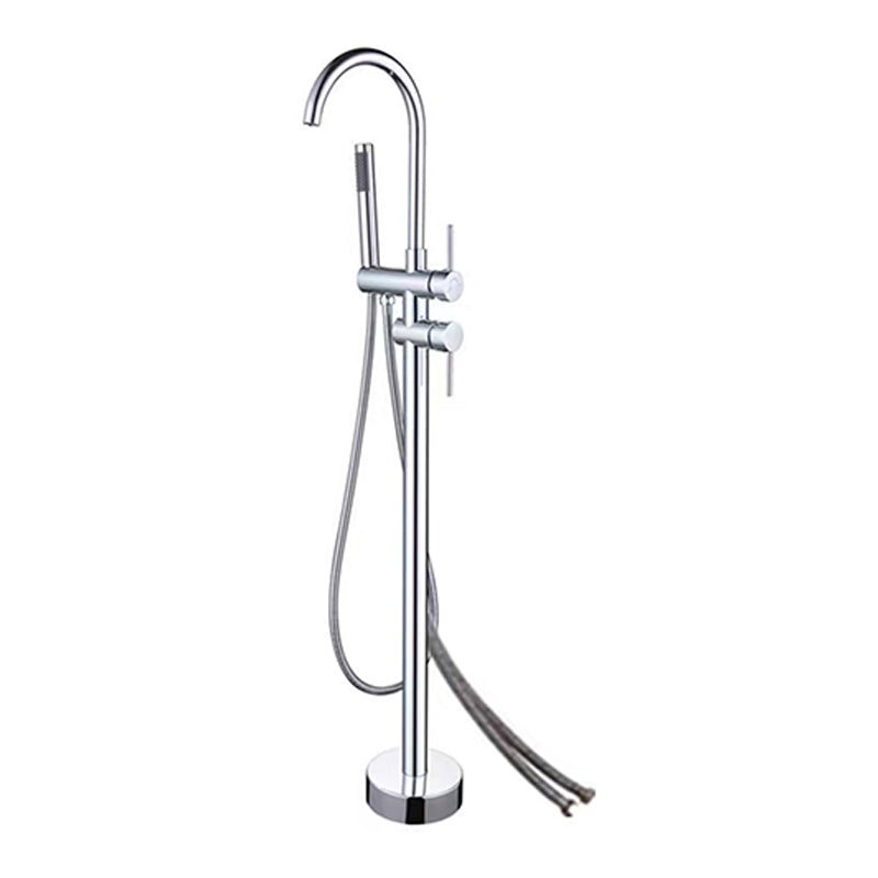 Traditional Floor Mounted Metal Freestanding Tub Filler Swivel Freestanding Faucet Chrome Wall Clearhalo 'Bathroom Remodel & Bathroom Fixtures' 'Bathtub Faucets' 'bathtub_faucets' 'Home Improvement' 'home_improvement' 'home_improvement_bathtub_faucets' 6895026