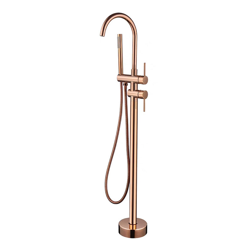 Traditional Floor Mounted Metal Freestanding Tub Filler Swivel Freestanding Faucet Rose Gold Ground Clearhalo 'Bathroom Remodel & Bathroom Fixtures' 'Bathtub Faucets' 'bathtub_faucets' 'Home Improvement' 'home_improvement' 'home_improvement_bathtub_faucets' 6895029