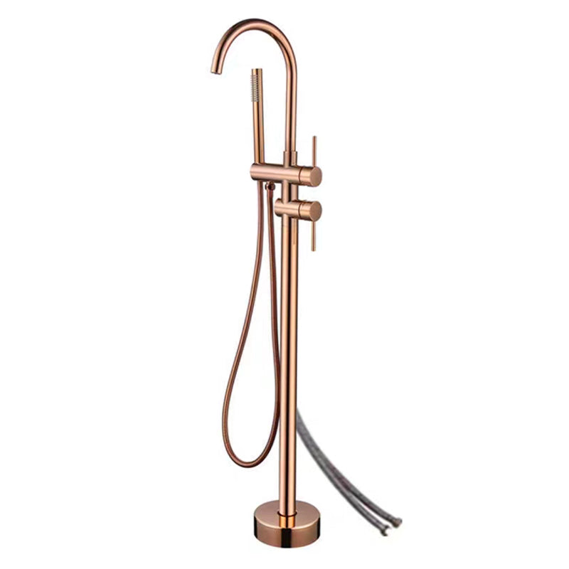 Traditional Floor Mounted Metal Freestanding Tub Filler Swivel Freestanding Faucet Rose Gold Wall Clearhalo 'Bathroom Remodel & Bathroom Fixtures' 'Bathtub Faucets' 'bathtub_faucets' 'Home Improvement' 'home_improvement' 'home_improvement_bathtub_faucets' 6895031