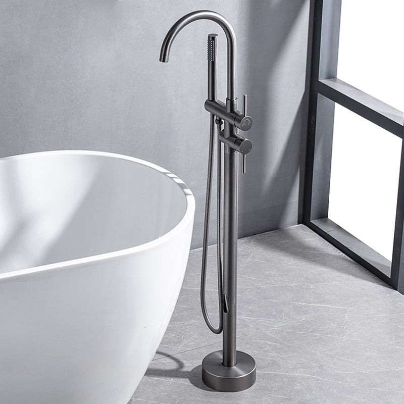Traditional Floor Mounted Metal Freestanding Tub Filler Swivel Freestanding Faucet Gun Grey Rre-embedded Clearhalo 'Bathroom Remodel & Bathroom Fixtures' 'Bathtub Faucets' 'bathtub_faucets' 'Home Improvement' 'home_improvement' 'home_improvement_bathtub_faucets' 6895036