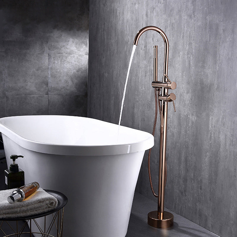 Traditional Floor Mounted Metal Freestanding Tub Filler Swivel Freestanding Faucet Rose Gold Rre-embedded Clearhalo 'Bathroom Remodel & Bathroom Fixtures' 'Bathtub Faucets' 'bathtub_faucets' 'Home Improvement' 'home_improvement' 'home_improvement_bathtub_faucets' 6895040