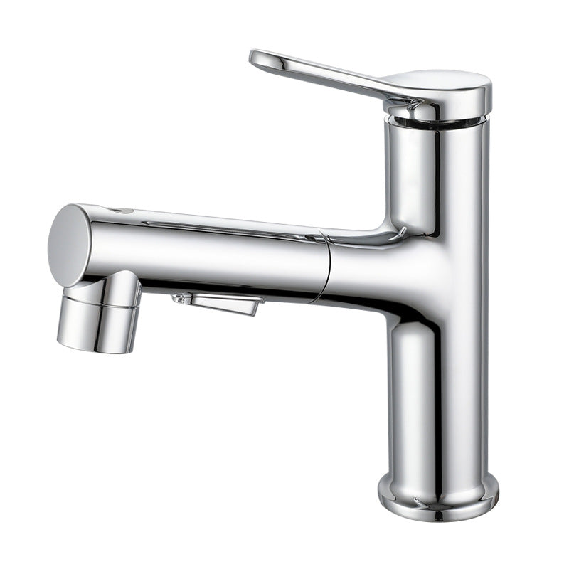 Pull-out Bathroom Sink Faucet Brass Contemporary Faucet with Water Hose Silver Clearhalo 'Bathroom Remodel & Bathroom Fixtures' 'Bathroom Sink Faucets' 'Bathroom Sinks & Faucet Components' 'bathroom_sink_faucets' 'Home Improvement' 'home_improvement' 'home_improvement_bathroom_sink_faucets' 6895162