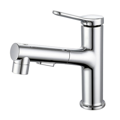 Pull-out Bathroom Sink Faucet Brass Contemporary Faucet with Water Hose Silver Clearhalo 'Bathroom Remodel & Bathroom Fixtures' 'Bathroom Sink Faucets' 'Bathroom Sinks & Faucet Components' 'bathroom_sink_faucets' 'Home Improvement' 'home_improvement' 'home_improvement_bathroom_sink_faucets' 6895162