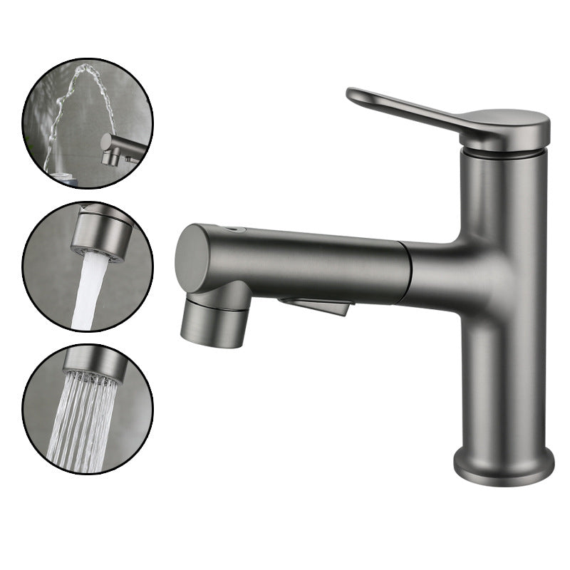 Pull-out Bathroom Sink Faucet Brass Contemporary Faucet with Water Hose Clearhalo 'Bathroom Remodel & Bathroom Fixtures' 'Bathroom Sink Faucets' 'Bathroom Sinks & Faucet Components' 'bathroom_sink_faucets' 'Home Improvement' 'home_improvement' 'home_improvement_bathroom_sink_faucets' 6895164