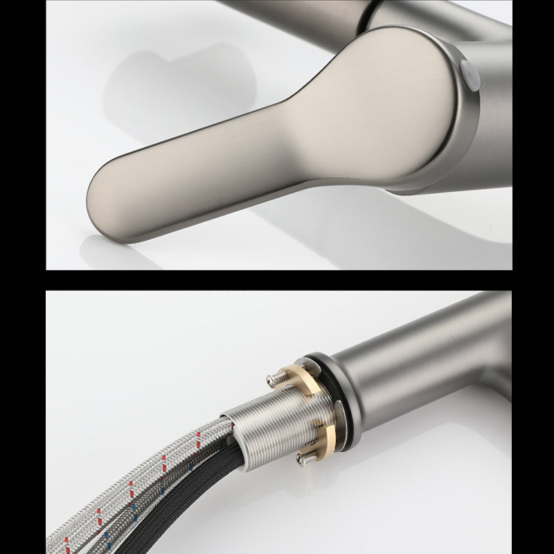 Pull-out Bathroom Sink Faucet Brass Contemporary Faucet with Water Hose Clearhalo 'Bathroom Remodel & Bathroom Fixtures' 'Bathroom Sink Faucets' 'Bathroom Sinks & Faucet Components' 'bathroom_sink_faucets' 'Home Improvement' 'home_improvement' 'home_improvement_bathroom_sink_faucets' 6895172