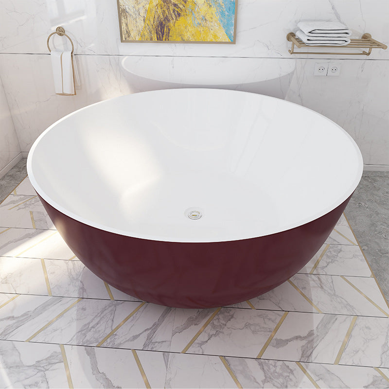 Acrylic Round Tub Soaking Freestanding Bathtub , 23.62-inch Tall Burgundy Clearhalo 'Bathroom Remodel & Bathroom Fixtures' 'Bathtubs' 'Home Improvement' 'home_improvement' 'home_improvement_bathtubs' 'Showers & Bathtubs' 6895733