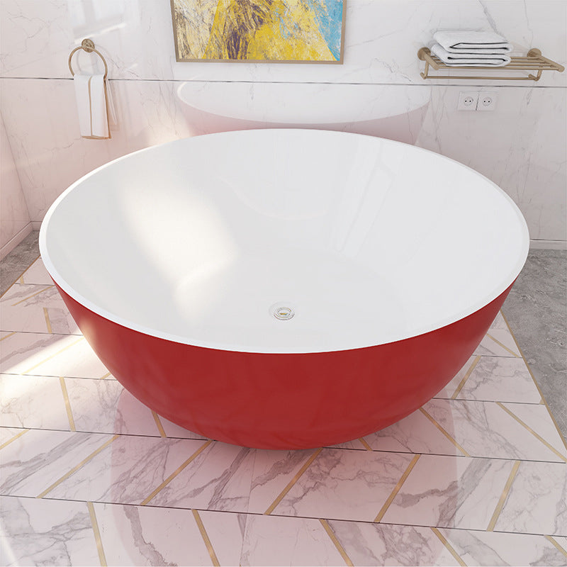 Acrylic Round Tub Soaking Freestanding Bathtub , 23.62-inch Tall Red Clearhalo 'Bathroom Remodel & Bathroom Fixtures' 'Bathtubs' 'Home Improvement' 'home_improvement' 'home_improvement_bathtubs' 'Showers & Bathtubs' 6895736