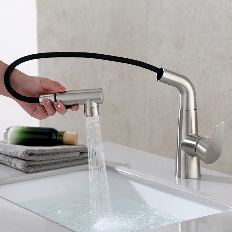Contemporary Vessel Faucet Pull-out Faucet with Single Lever Handle Clearhalo 'Bathroom Remodel & Bathroom Fixtures' 'Bathroom Sink Faucets' 'Bathroom Sinks & Faucet Components' 'bathroom_sink_faucets' 'Home Improvement' 'home_improvement' 'home_improvement_bathroom_sink_faucets' 6896475