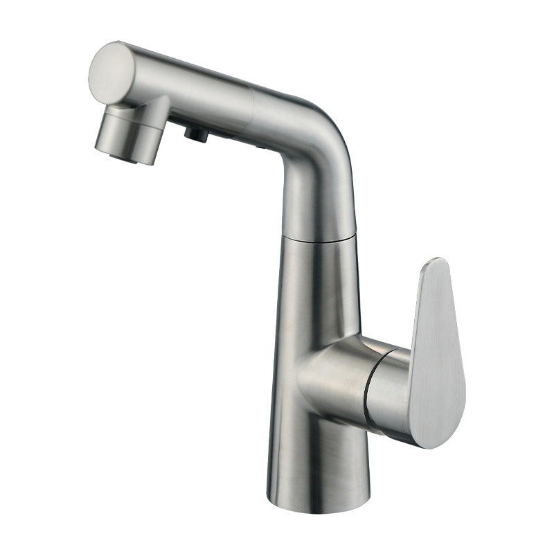 Contemporary Vessel Faucet Pull-out Faucet with Single Lever Handle Silver Supply Line Not Included Clearhalo 'Bathroom Remodel & Bathroom Fixtures' 'Bathroom Sink Faucets' 'Bathroom Sinks & Faucet Components' 'bathroom_sink_faucets' 'Home Improvement' 'home_improvement' 'home_improvement_bathroom_sink_faucets' 6896477