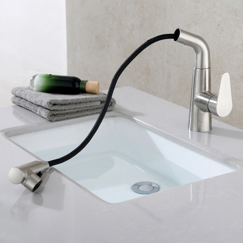 Contemporary Vessel Faucet Pull-out Faucet with Single Lever Handle Clearhalo 'Bathroom Remodel & Bathroom Fixtures' 'Bathroom Sink Faucets' 'Bathroom Sinks & Faucet Components' 'bathroom_sink_faucets' 'Home Improvement' 'home_improvement' 'home_improvement_bathroom_sink_faucets' 6896479