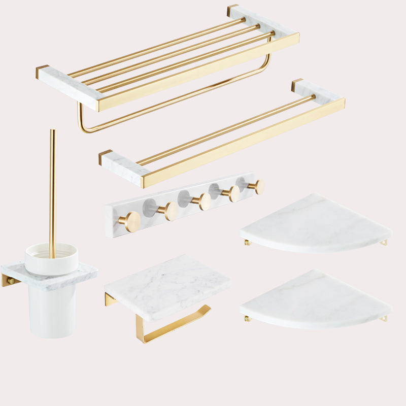 Modern White Bathroom Accessory As Individual Or As a Set in Marble 7-Piece Set (Double Rods) Clearhalo 'Bathroom Hardware Sets' 'Bathroom Hardware' 'Bathroom Remodel & Bathroom Fixtures' 'bathroom_hardware_sets' 'Home Improvement' 'home_improvement' 'home_improvement_bathroom_hardware_sets' 6896927