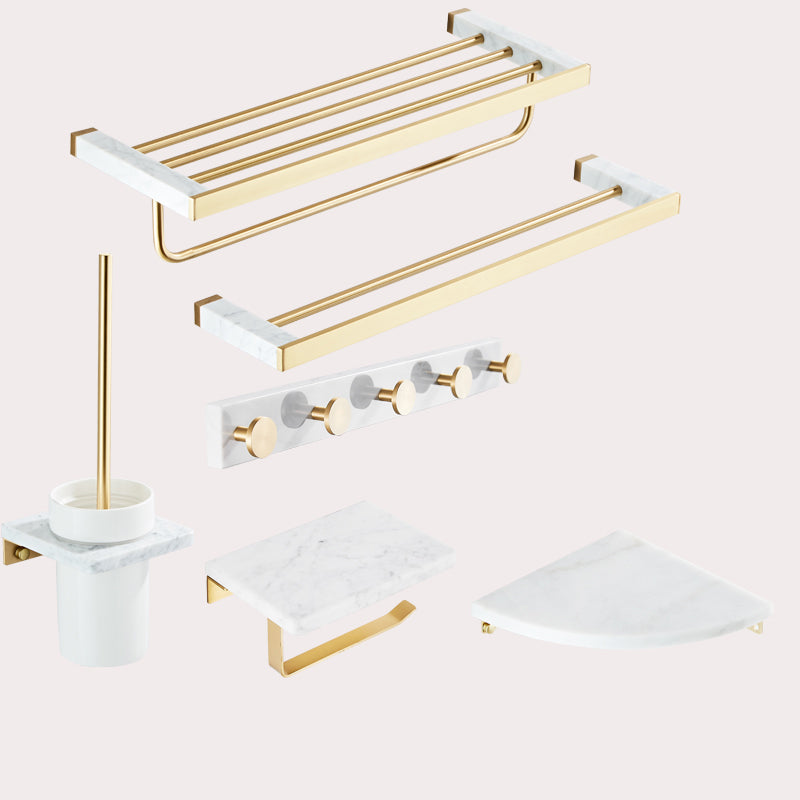 Modern White Bathroom Accessory As Individual Or As a Set in Marble 6-Piece Set (Double Rods) Clearhalo 'Bathroom Hardware Sets' 'Bathroom Hardware' 'Bathroom Remodel & Bathroom Fixtures' 'bathroom_hardware_sets' 'Home Improvement' 'home_improvement' 'home_improvement_bathroom_hardware_sets' 6896928