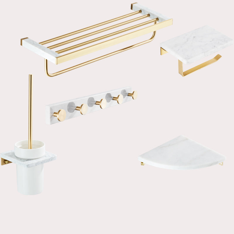 Modern White Bathroom Accessory As Individual Or As a Set in Marble 5-Piece Set (Row Hook) Clearhalo 'Bathroom Hardware Sets' 'Bathroom Hardware' 'Bathroom Remodel & Bathroom Fixtures' 'bathroom_hardware_sets' 'Home Improvement' 'home_improvement' 'home_improvement_bathroom_hardware_sets' 6896934