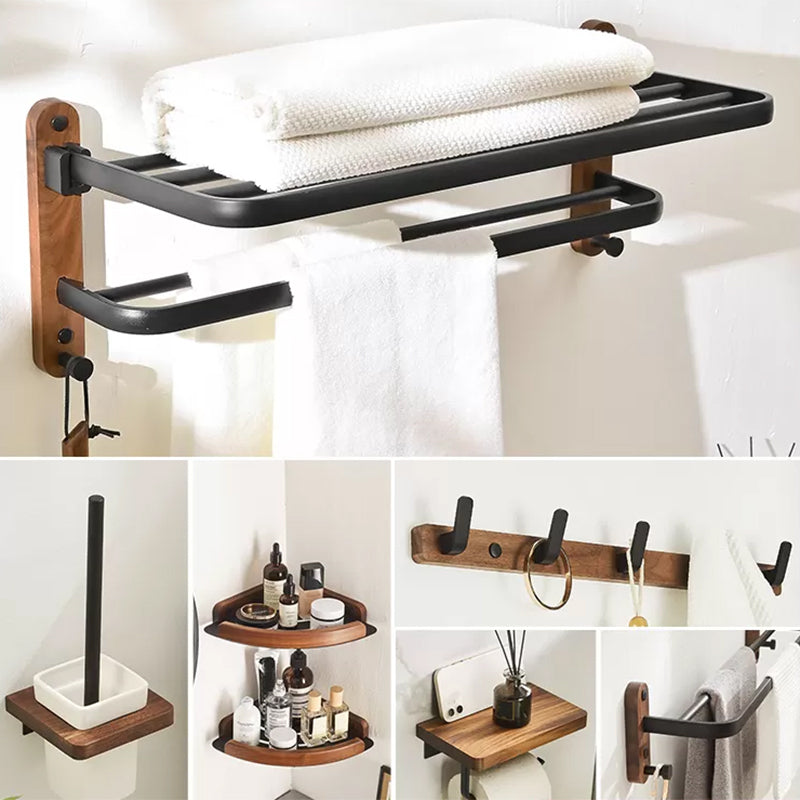 Modern Bathroom Accessory Kit Aluminum & Wood Bath Hardware Set 7-Piece Set (Triangle Bath Shelf) Clearhalo 'Bathroom Hardware Sets' 'Bathroom Hardware' 'Bathroom Remodel & Bathroom Fixtures' 'bathroom_hardware_sets' 'Home Improvement' 'home_improvement' 'home_improvement_bathroom_hardware_sets' 6897001