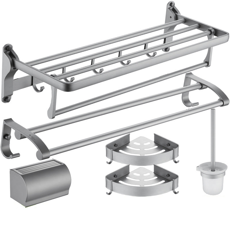 6-Piece Contemporary Bath Hardware Set Bath Shelf/Towel Bar Paper Holder Included Grey 6-Piece Set Clearhalo 'Bathroom Hardware Sets' 'Bathroom Hardware' 'Bathroom Remodel & Bathroom Fixtures' 'bathroom_hardware_sets' 'Home Improvement' 'home_improvement' 'home_improvement_bathroom_hardware_sets' 6897011