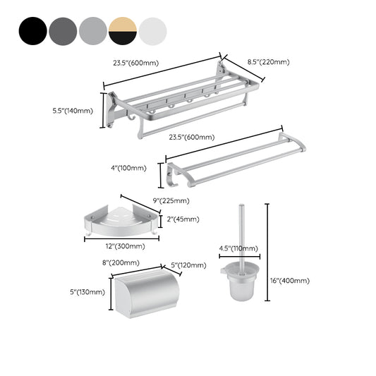 6-Piece Contemporary Bath Hardware Set Bath Shelf/Towel Bar Paper Holder Included Clearhalo 'Bathroom Hardware Sets' 'Bathroom Hardware' 'Bathroom Remodel & Bathroom Fixtures' 'bathroom_hardware_sets' 'Home Improvement' 'home_improvement' 'home_improvement_bathroom_hardware_sets' 6897024