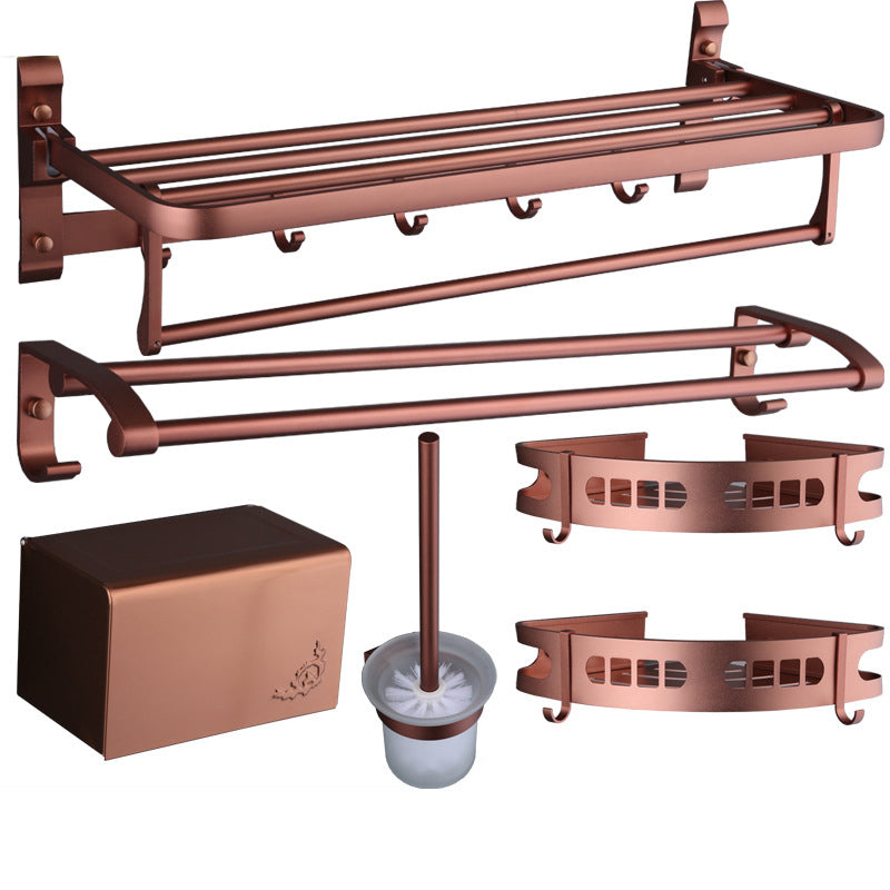 6-Piece Modern Bath Hardware Set in Aluminum with Towel Bar/Paper Holder Rose Gold 6-Piece Set Clearhalo 'Bathroom Hardware Sets' 'Bathroom Hardware' 'Bathroom Remodel & Bathroom Fixtures' 'bathroom_hardware_sets' 'Home Improvement' 'home_improvement' 'home_improvement_bathroom_hardware_sets' 6897033