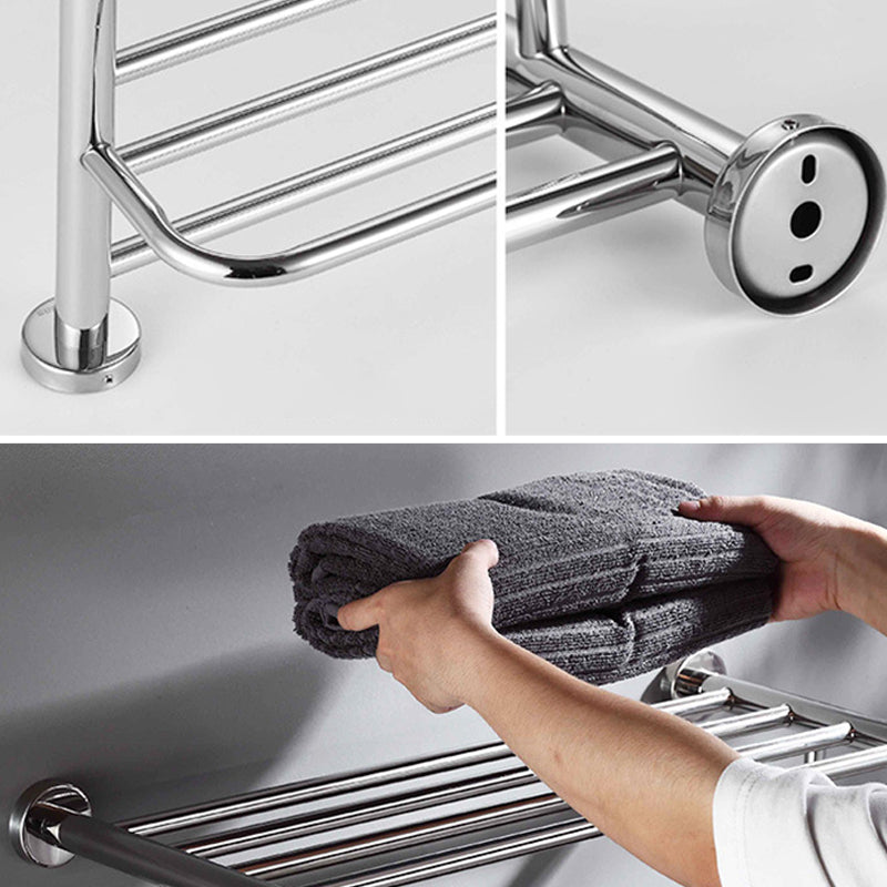 Polished Chrome 5-Piece Modern Bathroom Accessory Set with Bath Shelf Clearhalo 'Bathroom Hardware Sets' 'Bathroom Hardware' 'Bathroom Remodel & Bathroom Fixtures' 'bathroom_hardware_sets' 'Home Improvement' 'home_improvement' 'home_improvement_bathroom_hardware_sets' 6897053