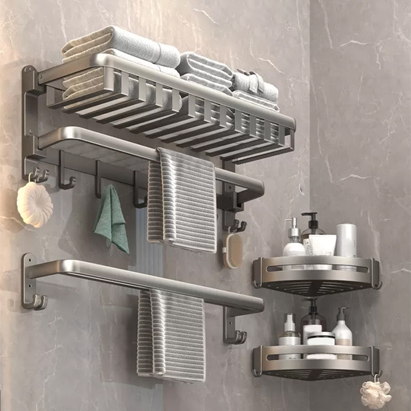 Modern Bath Hardware Set Grey Bath Shelf Paper Holder Bathroom Accessory Kit 4-Piece Set (Double Rods) Clearhalo 'Bathroom Hardware Sets' 'Bathroom Hardware' 'Bathroom Remodel & Bathroom Fixtures' 'bathroom_hardware_sets' 'Home Improvement' 'home_improvement' 'home_improvement_bathroom_hardware_sets' 6897058