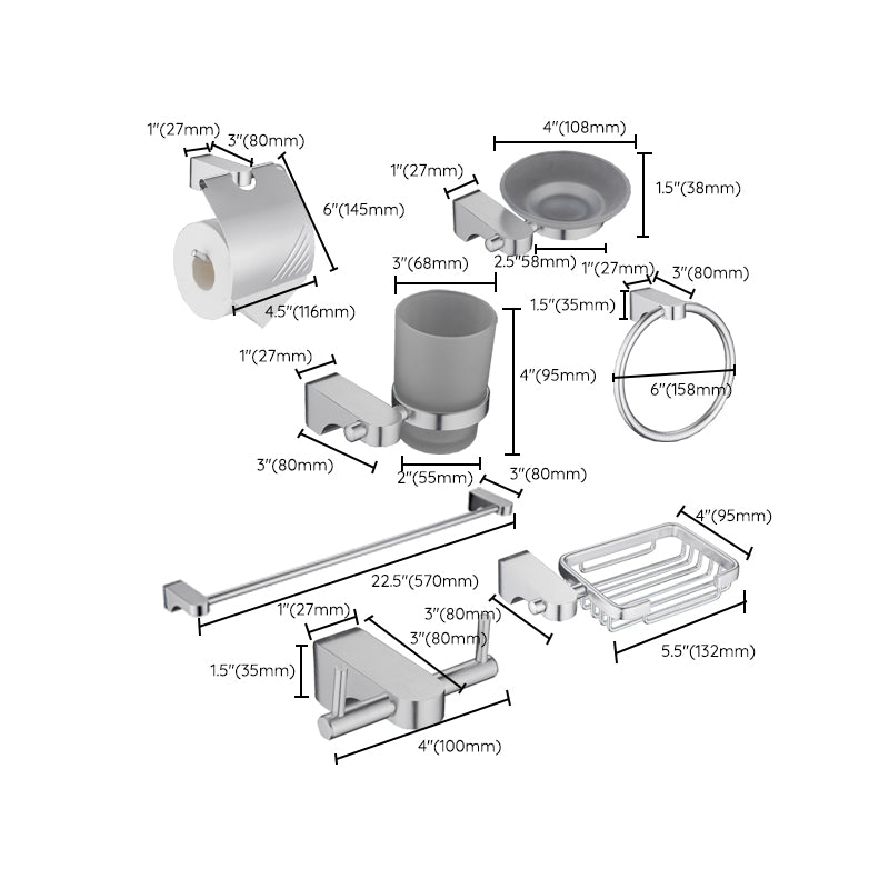 6-Piece Chrome Bathroom Accessory as Individual or as a Set with Towel Ring Bar Clearhalo 'Bathroom Hardware Sets' 'Bathroom Hardware' 'Bathroom Remodel & Bathroom Fixtures' 'bathroom_hardware_sets' 'Home Improvement' 'home_improvement' 'home_improvement_bathroom_hardware_sets' 6897094