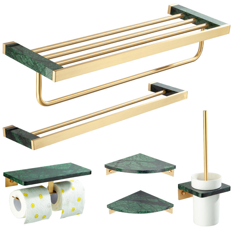 Golden Bath Hardware Set Brass& Marble Bathroom Accessory Kit Clearhalo 'Bathroom Hardware Sets' 'Bathroom Hardware' 'Bathroom Remodel & Bathroom Fixtures' 'bathroom_hardware_sets' 'Home Improvement' 'home_improvement' 'home_improvement_bathroom_hardware_sets' 6897104
