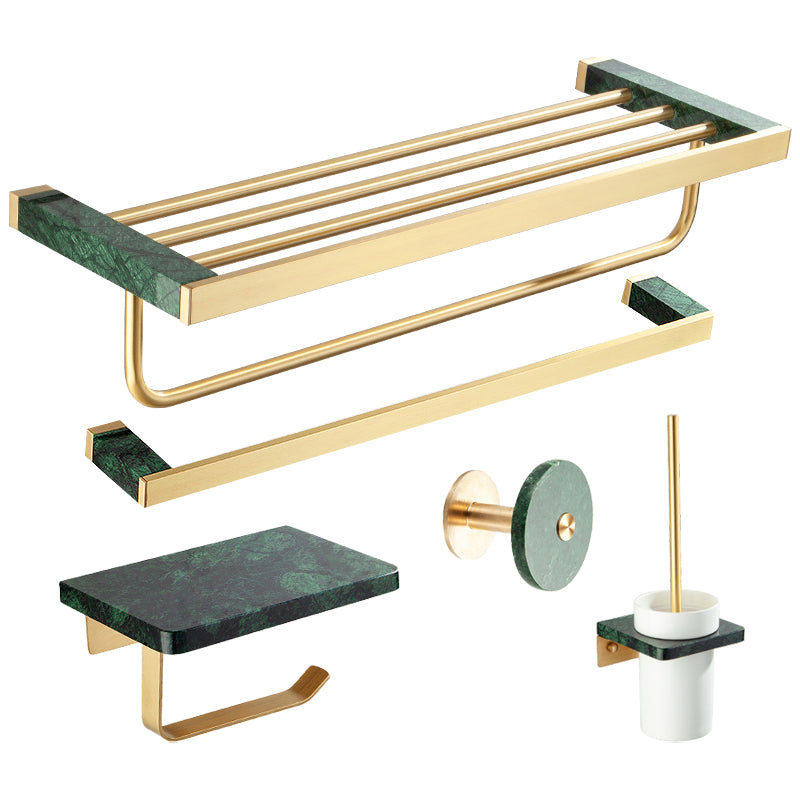 Golden Bath Hardware Set Brass& Marble Bathroom Accessory Kit 5-Piece Set (Single Rod) Clearhalo 'Bathroom Hardware Sets' 'Bathroom Hardware' 'Bathroom Remodel & Bathroom Fixtures' 'bathroom_hardware_sets' 'Home Improvement' 'home_improvement' 'home_improvement_bathroom_hardware_sets' 6897105