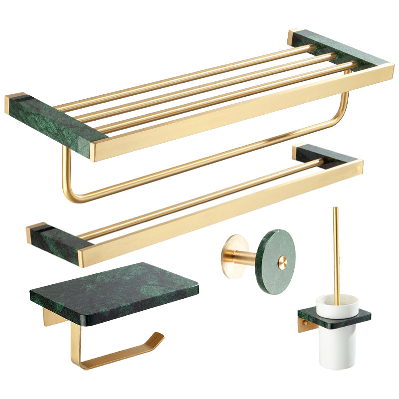 Golden Bath Hardware Set Brass& Marble Bathroom Accessory Kit 5-Piece Set (Double Rods) Clearhalo 'Bathroom Hardware Sets' 'Bathroom Hardware' 'Bathroom Remodel & Bathroom Fixtures' 'bathroom_hardware_sets' 'Home Improvement' 'home_improvement' 'home_improvement_bathroom_hardware_sets' 6897107