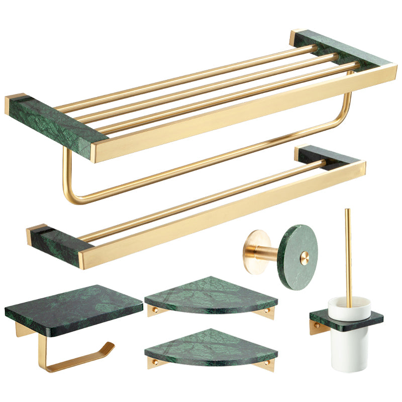 Golden Bath Hardware Set Brass& Marble Bathroom Accessory Kit 7-Piece Set (Double Rods) Clearhalo 'Bathroom Hardware Sets' 'Bathroom Hardware' 'Bathroom Remodel & Bathroom Fixtures' 'bathroom_hardware_sets' 'Home Improvement' 'home_improvement' 'home_improvement_bathroom_hardware_sets' 6897111