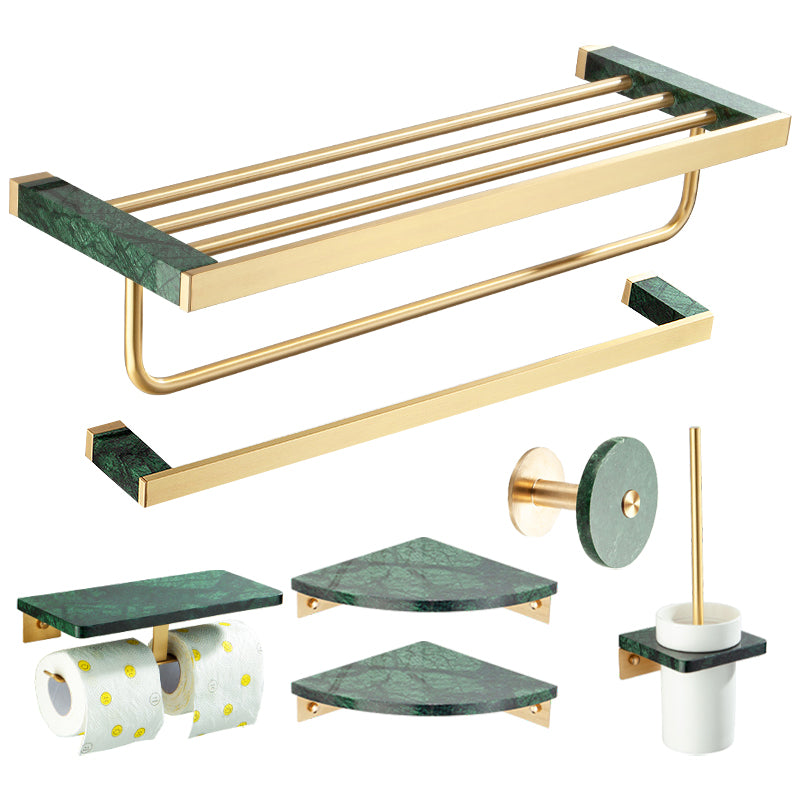 Golden Bath Hardware Set Brass& Marble Bathroom Accessory Kit 7-Piece Set (Toilet Brush) Clearhalo 'Bathroom Hardware Sets' 'Bathroom Hardware' 'Bathroom Remodel & Bathroom Fixtures' 'bathroom_hardware_sets' 'Home Improvement' 'home_improvement' 'home_improvement_bathroom_hardware_sets' 6897117
