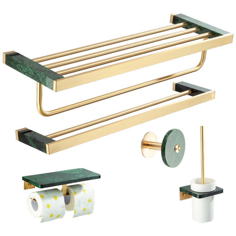Golden Bath Hardware Set Brass& Marble Bathroom Accessory Kit 5-Piece Set (Towel Rack) Clearhalo 'Bathroom Hardware Sets' 'Bathroom Hardware' 'Bathroom Remodel & Bathroom Fixtures' 'bathroom_hardware_sets' 'Home Improvement' 'home_improvement' 'home_improvement_bathroom_hardware_sets' 6897118