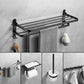 Matte Black Contemporary Bathroom Accessory Set with Bath Shelf & Towel Bar 5-Piece Set (Double Rods) Clearhalo 'Bathroom Hardware Sets' 'Bathroom Hardware' 'Bathroom Remodel & Bathroom Fixtures' 'bathroom_hardware_sets' 'Home Improvement' 'home_improvement' 'home_improvement_bathroom_hardware_sets' 6897129