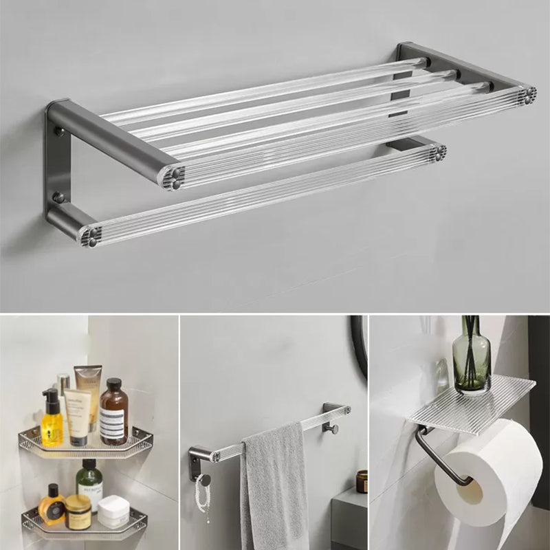 Modern Bathroom Set Grey Towel Bar Bath Shelf Bathroom Accessory Kit 5-Piece Set (Single Rod) Clearhalo 'Bathroom Hardware Sets' 'Bathroom Hardware' 'Bathroom Remodel & Bathroom Fixtures' 'bathroom_hardware_sets' 'Home Improvement' 'home_improvement' 'home_improvement_bathroom_hardware_sets' 6897168